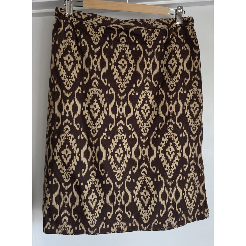 VTG Linea Louis Dell'Olio Skirt M Brown Tan Ikat Cotton Midi Pockets Boho
